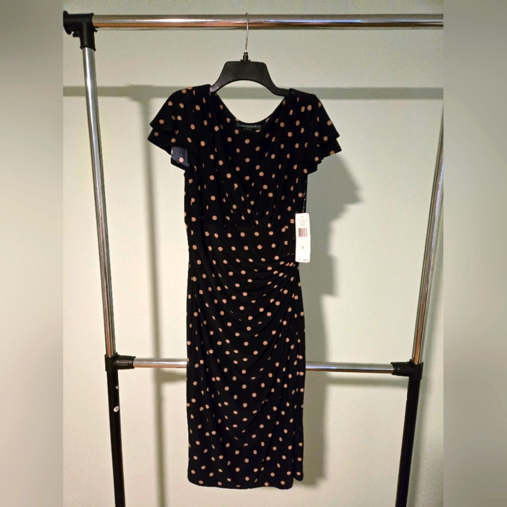 Navy & tan polka dot dress. Ralph Lauren